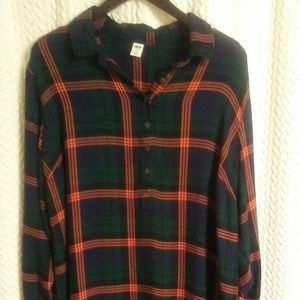 OLD NAVY XXL DARK GREEN/ ORANGE PLAID SHIRT DRESS